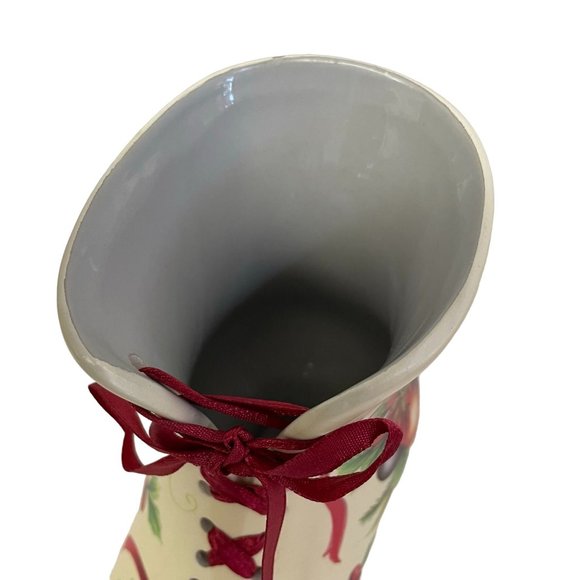 FOLK NORDIC Victorian Christmas Lace Up Floral Holiday Ceramic Boots Decor 6.5" - Picture 15 of 16